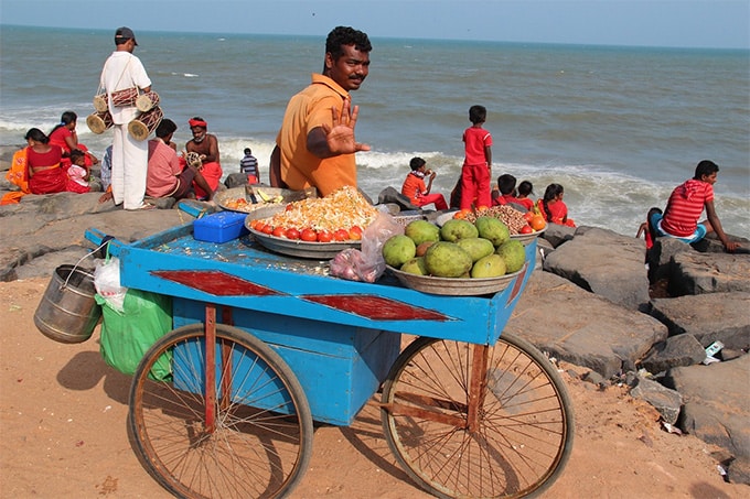 india indians seller beach sea fruits plants 