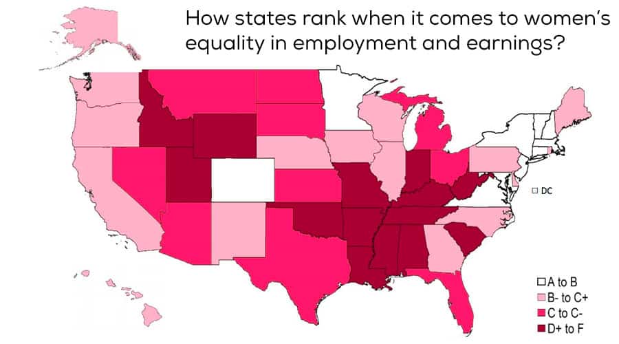 How states rank when it comes to women’s equality in employment and earnings.