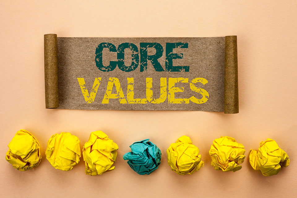 Writing note showing Core Values