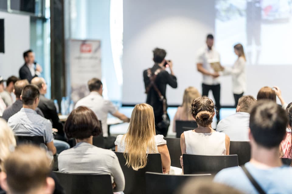 business team receiving award prize