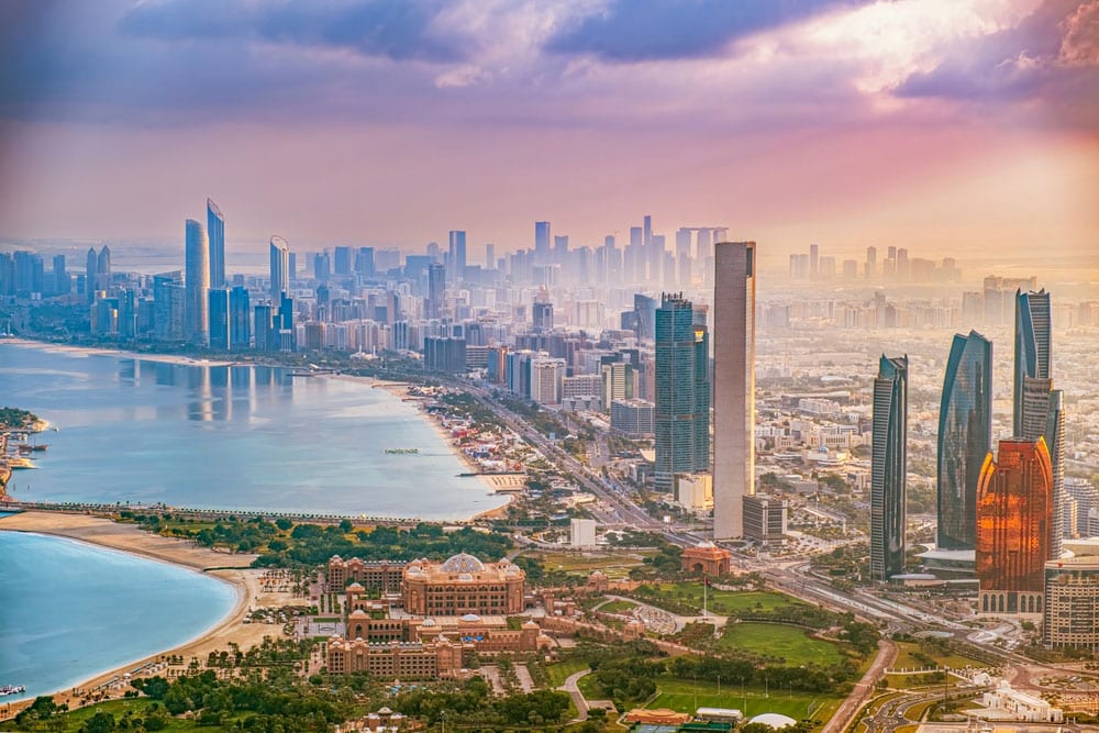 Abu Dhabi, United Arab Emirates. Aerial photo of Abu Dhabi cityscape, panorama